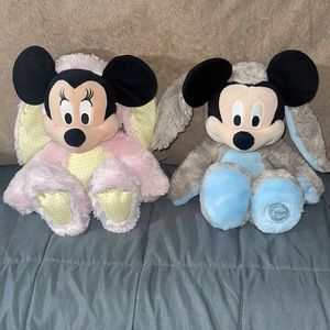 Disney Mickey Mouse Minnie Mouse Plush Easter Bunny Collection 12" Plush Set.